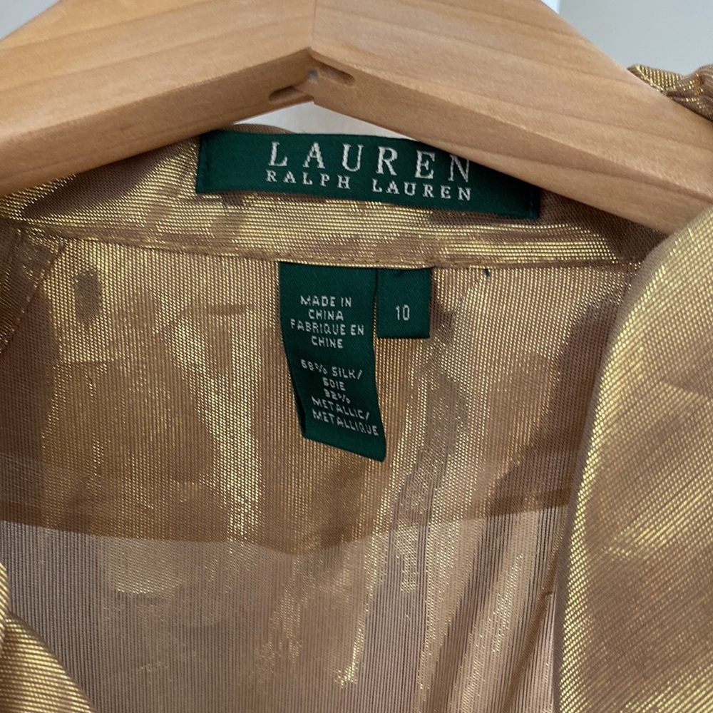 LAUREN RALPH LAUREN Gold Ruffle Sleeveless Blouse RAJ Fashion 1 Indian Gold NWT - Picture 2 of 8